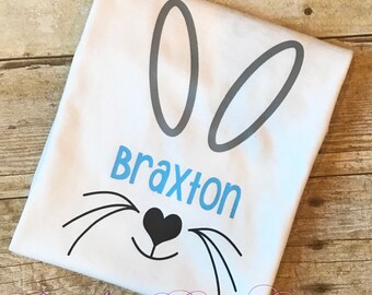 Bunny with Name Shirt, Easter Shirt, Personalized Easter Shirt, Boy's Easter Shirt, Bunny Shirt, Boy's Easter Outfit, Monogram Easter Shirt