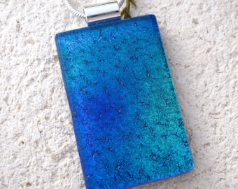 Ombre Blue Necklace, Dichroic Necklace, Fused GlassJewelry, Dichroic Glass Jewelry, Necklace Included, Dichroic Glass Pendant, 082816p107