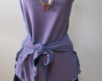 Light Purple or lalic color wide neck tank top with belt decoration plus made in USA (V171)