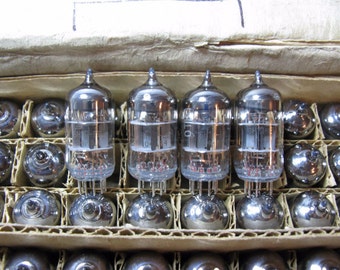4x 6N1P-EV / E88CC / 6DJ8 Soviet Voskhod rocket logo Same Date double triode NOS