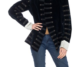 Black Velvet Military Jacket With Black Braiding Size: 10