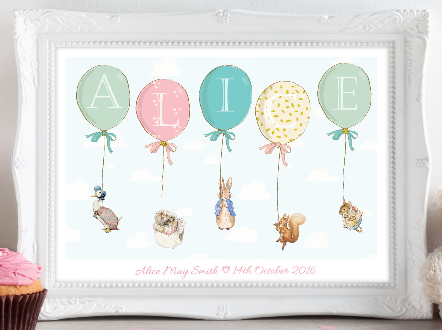 personalised peter rabbit beatrix potter balloon print picture