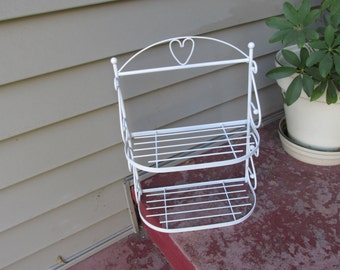 Wire Shelf Unit 2 Tiered White Metal Wall Hanging
