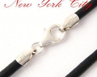 4mm Black Leather Cord Necklace Silver Clasp 14" inches - 36" inches Silver Clasp, You choose length. LCR0400BLKS