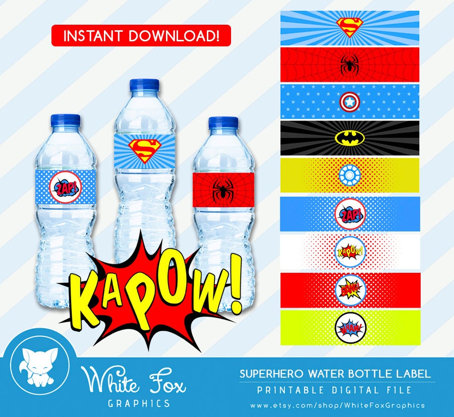 superhero water bottle labels instant download superhero