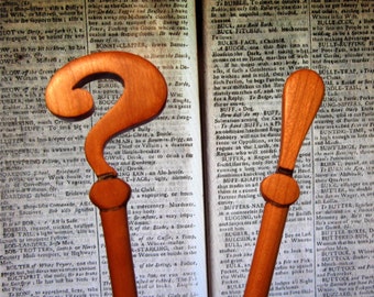 Hair Sticks - Matching Question Mark and Exclamation Point in Cherry - wood