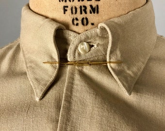 Vintage 1950s Mens Collar Bar | 50s Mid Century Classic Brass Tie Collar Clip