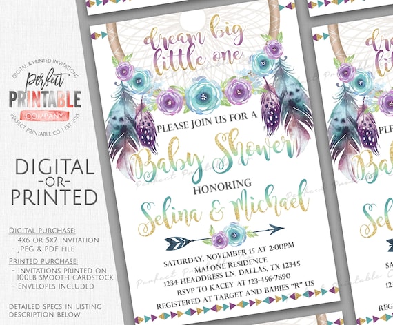 Dreamcatcher Baby Shower Invitation Dream Catcher Baby Shower