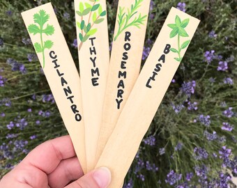 Handmade Herb Markers Set, Herb Signs, Plant Markers, Plant Labels, Hand Painted, Cilantro, Thyme, Rosemary, Basil