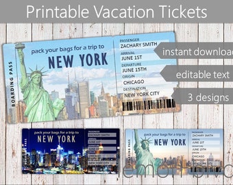 Surprise New York Trip Ticket | Vacation Tickets Instant Download | Boarding Pass | Printable Trip Ticket Surprise | New York Ticket