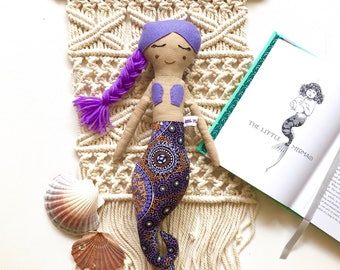 Purple Indigenous Mermaid Doll// Handmade Doll// Fabric Doll// Cloth Doll// Rag Doll// Mini Mermaid Doll// Mermaid Toy// Keepsake Doll