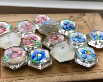 Vintage Paperweight Cabochons, Lampwork Cabochons, Paperweight buttons, Czech Glass Cabochons, Czech Buttons, Flower Cabochons, Floral #Box