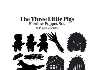 Instant Download, The Three Little Pigs, digital shadow puppet set to cut out
