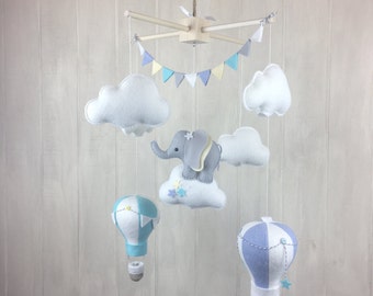 Baby mobile - elephant mobile - hot air balloon mobile - gender neutral - cloud mobile - nursery decor - travel nursery