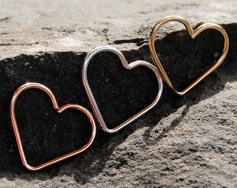Heart Cartilage Tragus Daith Piercing Earring Jewelry CHOOSE your metal / Heart Hoops / Upper Ear Piercing Jewelry / Unique Hoops