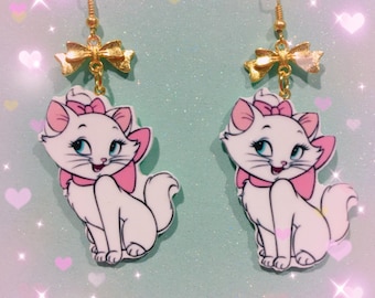 The Aristocrats Marie The Cat Plastic Drop Earrings With Bows