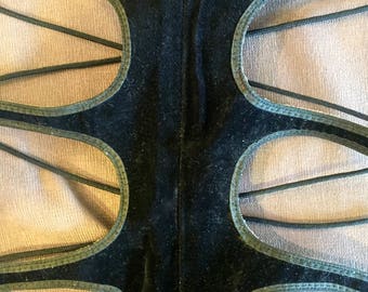 1970's black velvet lace up sandals by Battani//size 6-6 1/2