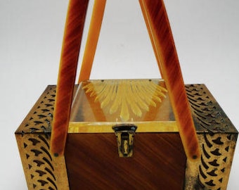 Classic vintage Lucite and Brass Box Purse