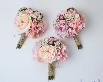 Bridesmaid Bouquet, Silk Flowers, Silk Wedding Bouquet, Pink, Bouquet, Wedding Set, Faux Bouquet, Shabby Chic, Rustic Bouquet, Fall Bouquet