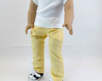 18 inch Doll Pants and Shirt Fit American Girl Dolls White T Shirt & Buttercup Yellow Jeans