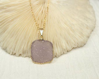 Purple Druzy Necklace, Druzy Jewelry, Lavender Drusy Pendant, Gemstone Necklace, Geode