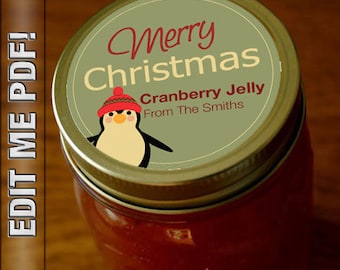 Merry Christmas 2" round canning labels Self Edit PDF digital download