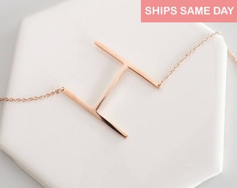 Large Initial Necklace, Oversized Letter, Oversized Initial Personalized, Sideways Initial, Oversize, Bridesmaid Gift, Necklace for Women