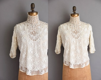 Very Rare 1910s antique heavy lace Edwardian blouse. antique lace blouse