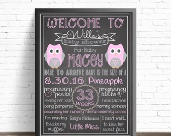Pink Owl Baby Shower Chalkboard Sign / Printable Poster / Baby Shower Decorations / Nursery Decor / Pink Owls / Its a Girl Baby Sprinkle
