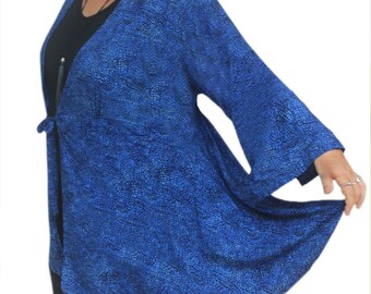Plus Size Kimono Duster Cardigan, Women's Long Sleeve Blue Boho Jacket, Oversized Plus Size Clothing Kimono, One Plus Size (1x to 3x)