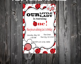 Lady Bug FIrst Birthday Party Invitation