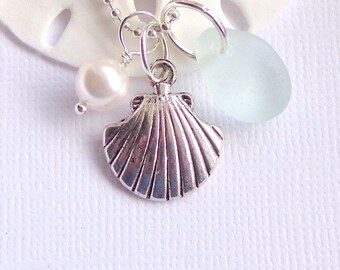 Seafoam Sea Glass Jewelry Seashell Necklace Sea Glass Jewelry Beach Glass Necklace