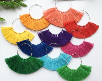 Tassel Earrings, Fringe Earrings, Bohemian Earrings, Statement Earrings, Tassel Hoops, Fringe Hoops, Holiday Jewellery, Birthday Gift