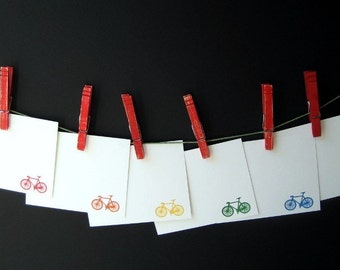 Gocco Printed Bicycle Notecards (Rainbow 6 pack)