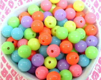 50x 10mm Neon Resin Multi color Globe beads .. Fluoro Fun