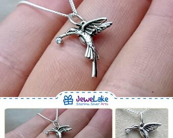 bird necklace bird jewelry Hummingbird necklace bird lover Hummingbird jewelry silver bird necklace Hummingbird pendant Hummingbird charm