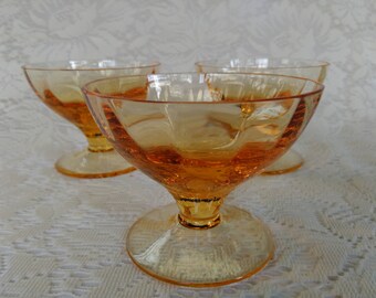 Set of 3 Vintage Amber Glass Dessert Dishes