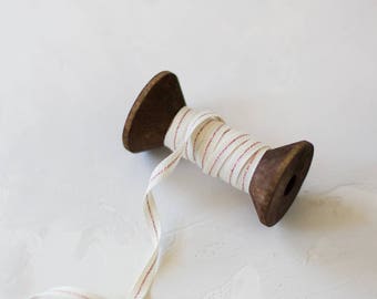 Rose Gold Metallic + Natural Center Line Cotton Ribbon (with Wooden Spool) - 10 yards - 1/4" wide