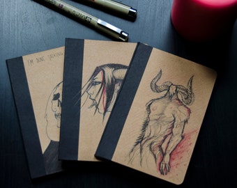 Cuaderno / Libreta pintada original. Criaturas y fantasía.
