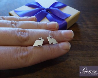 Little Rabbit Stud Earrings - Handmade Rabbit Studs - Silver Hare Earrings