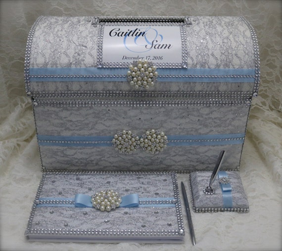 treasure chest money box wedding card box silver wedding card