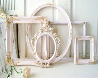 Pink and Gold All Ornate Vintage Frames, MADE to ORDER, Baby Pink Frames, Oval Ornate Frames, Pink Nursery Decor, Ornate Nursery Frames