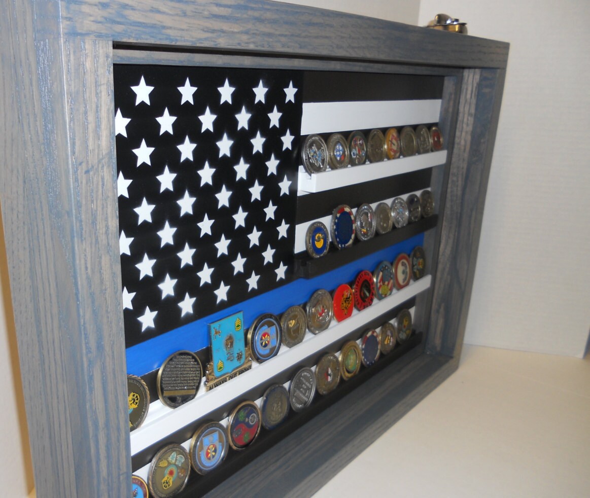 Thin Blue Line Coin Case Challenge Display Police Thin Blue Line Coin Case Challenge Display Police