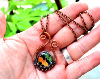 Madagascan Sunset Moth Copper Necklace, Real Butterfly Jewelry
