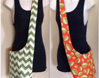 Reversible Chevron/Leaves Crossbody Bag