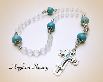 Personalized Anglican Rosary. Christian Rosary. White & Blue Rosary. Anglican Prayer Beads. White Rosary. Episcopal Rosary. Christian #AR14