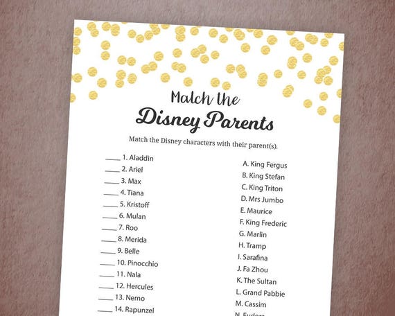 Disney Parent Match Game Printable Baby Shower Games Match