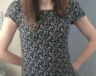 Handmade Cotton Dress/ Black and White Printed Mini Dress/Size Small