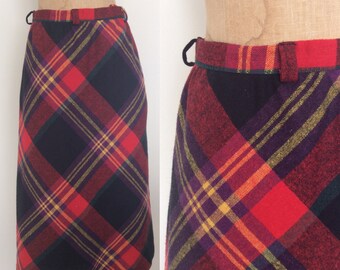 1970's Red Plaid Aline Skirt Vintage Wool Skirt Size Small by Maeberry Vintage