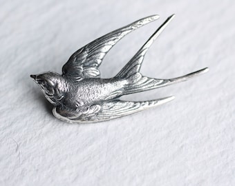 Swallow Bird Brooch... Silver Vintage Antique Sparrow